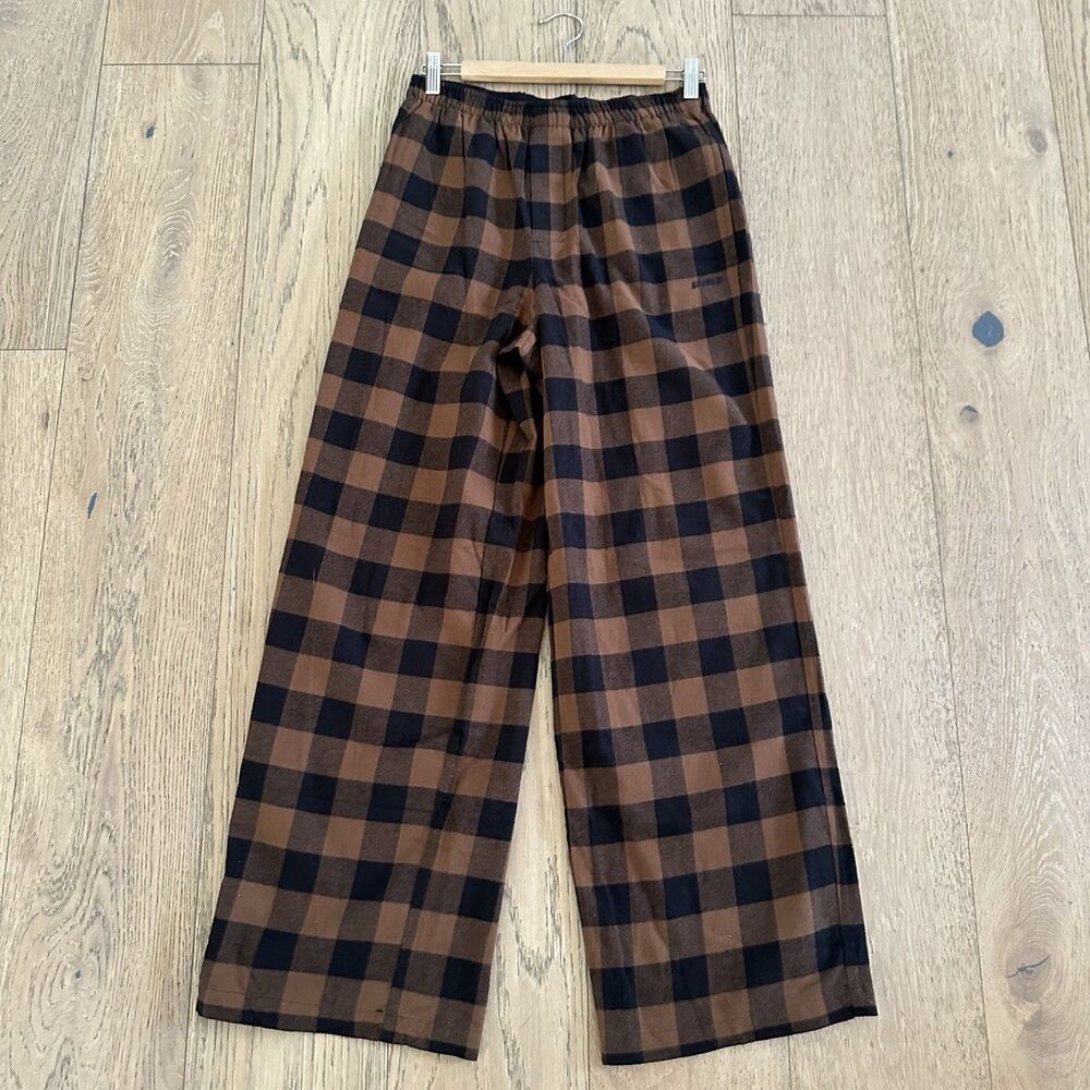 SKIMS Jasper Buffalo Plaid Lounge Pants Small Brown Cotton Flannel Unisex Pajama